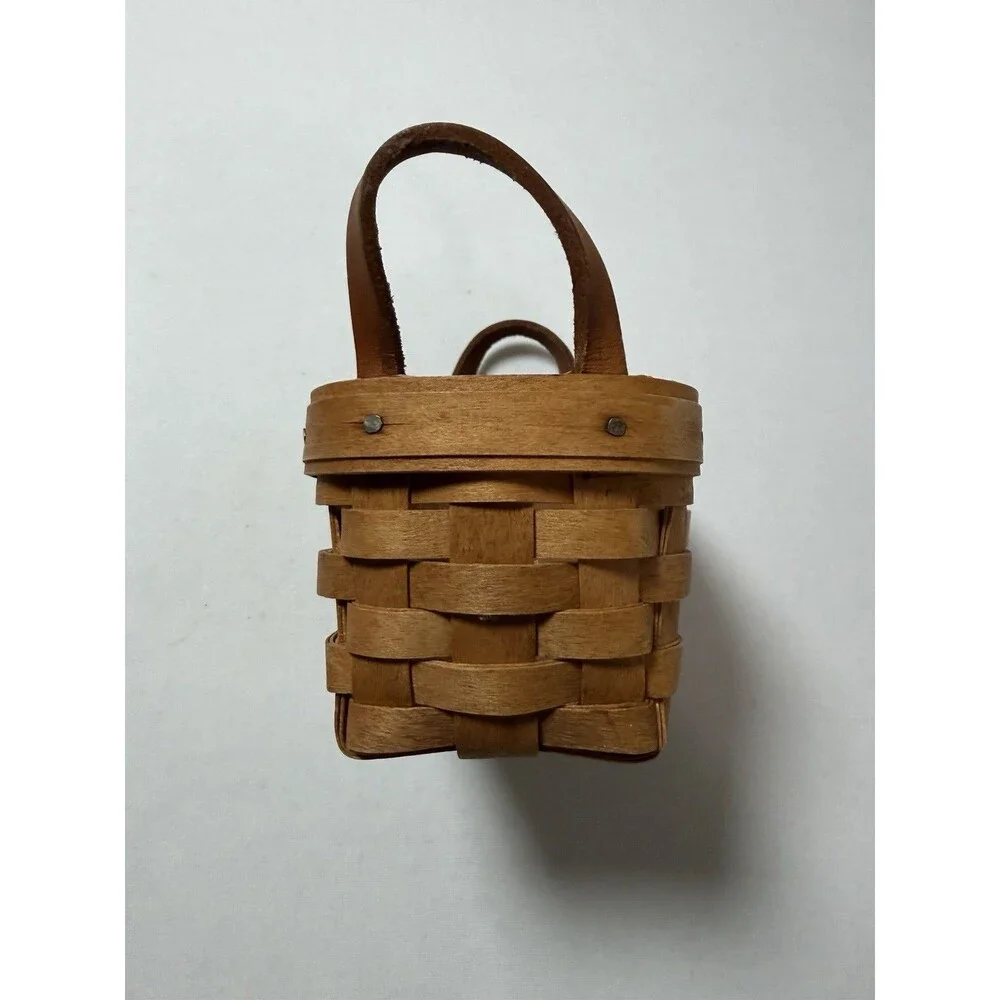 Longaberger Brown Wooden Basket 1992 Salt & Pepper Holder With Plastic Liner